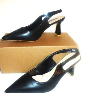 SHO1 Black LEATHER WOMANS' SHOES SZ 6.5 Ladies Black HIGH HEEL Shoes Dress Shoes